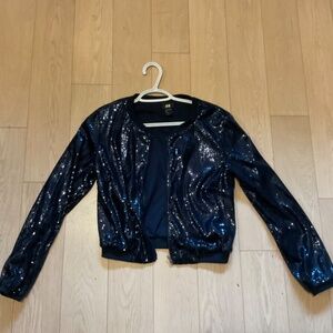 Navy blue sequin cropped jacket from H&M
